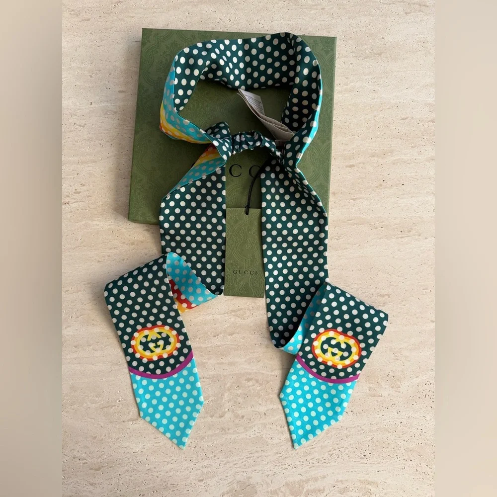 NWT Gucci Polka Dot Print Silk Headscarf Sz/ S
